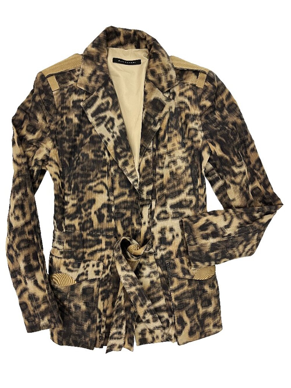 Elie Tahari jacket Blazer animal jaguar print belted Waist Womens XS X-Small